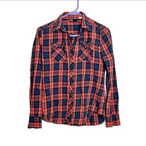 BDG Urban Outfitters Long Sleeve Pink Blue‎ Plaid Button Down Flannel Size XS